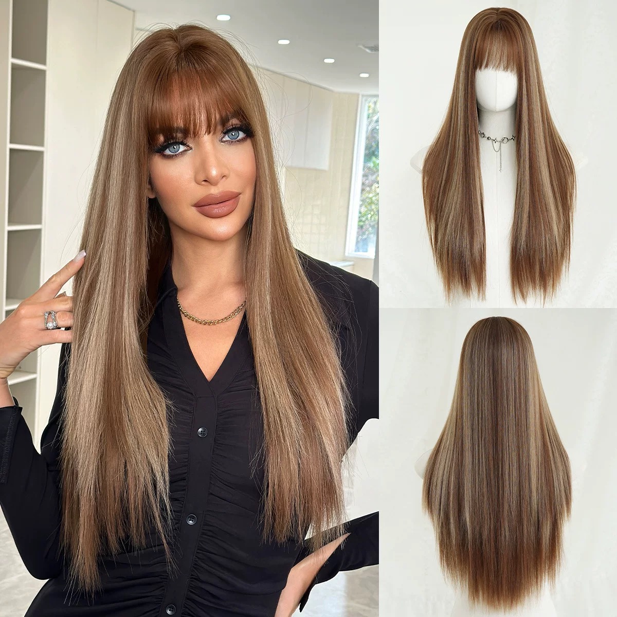Premium Long Straight Brown Hair – Sleek & Natural Look