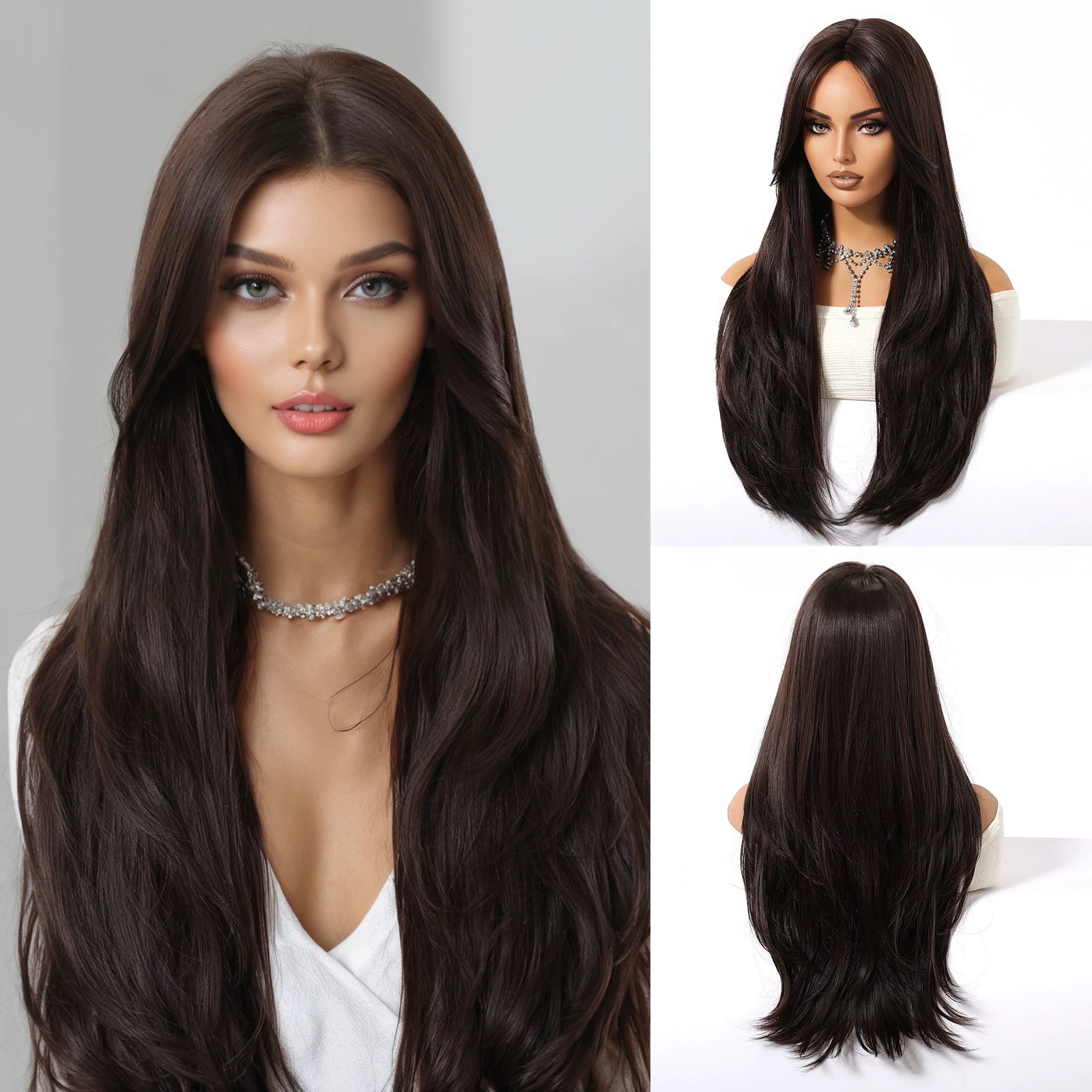 Title: Long Wavy Straight Hair – Brown & Black | Natural, Silky, Premium Quality