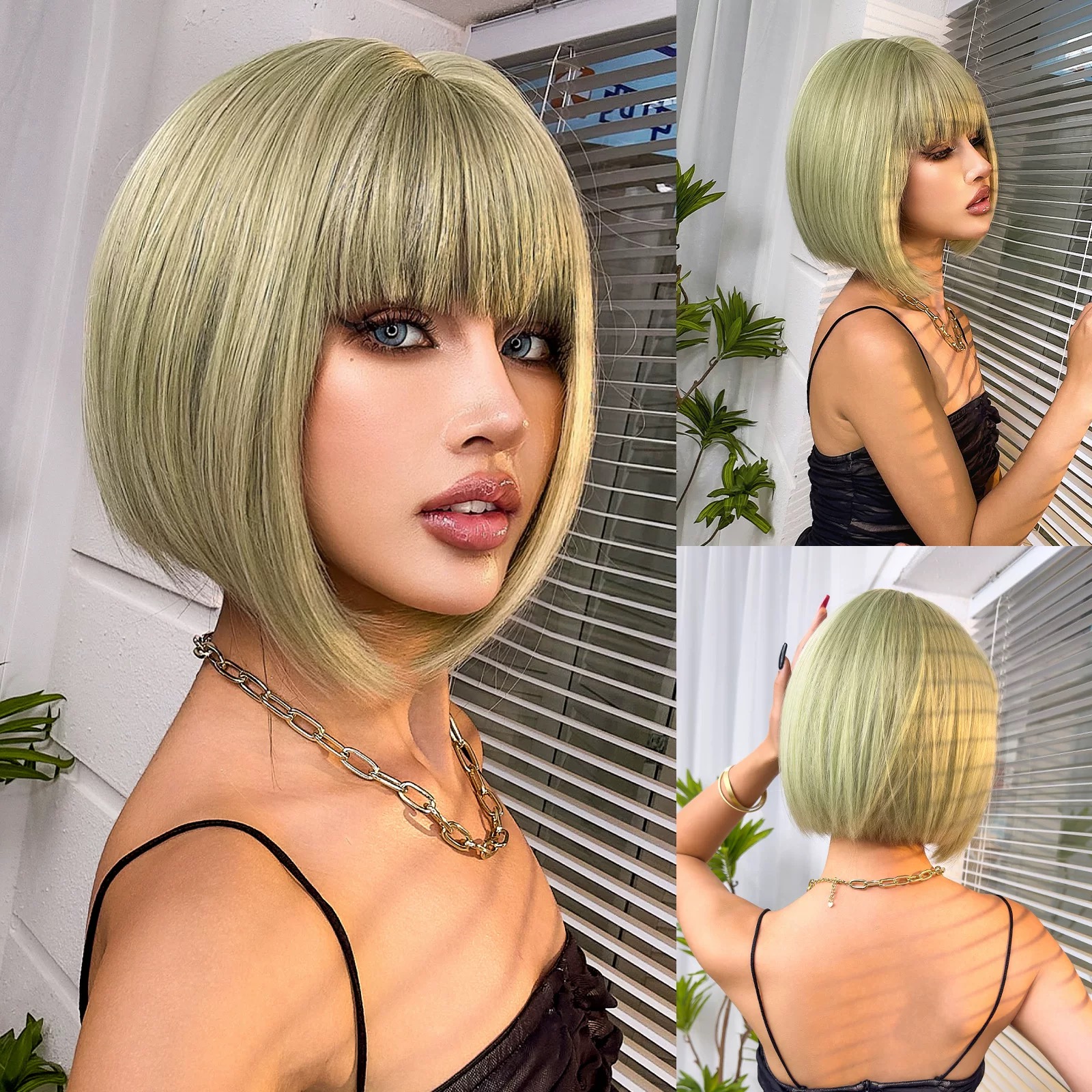Light Gray Short Straight Hair – Sleek & Modern Synthetic Wig