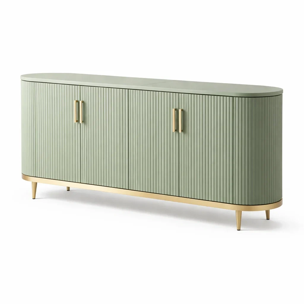 Buffet contemporain vert a portes striees