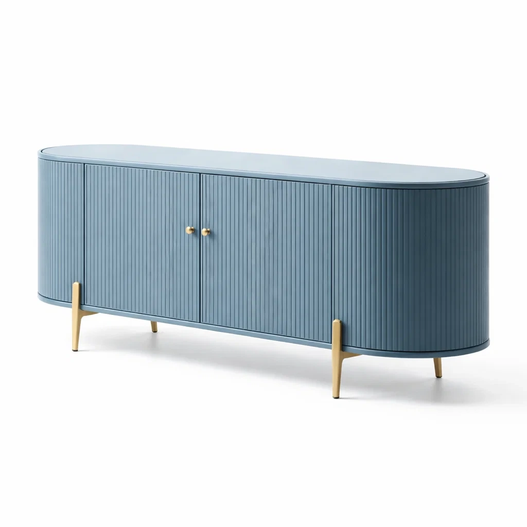 Buffet moderne bleu a portes striees