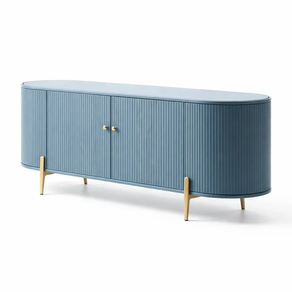 Buffet moderne bleu a portes striees