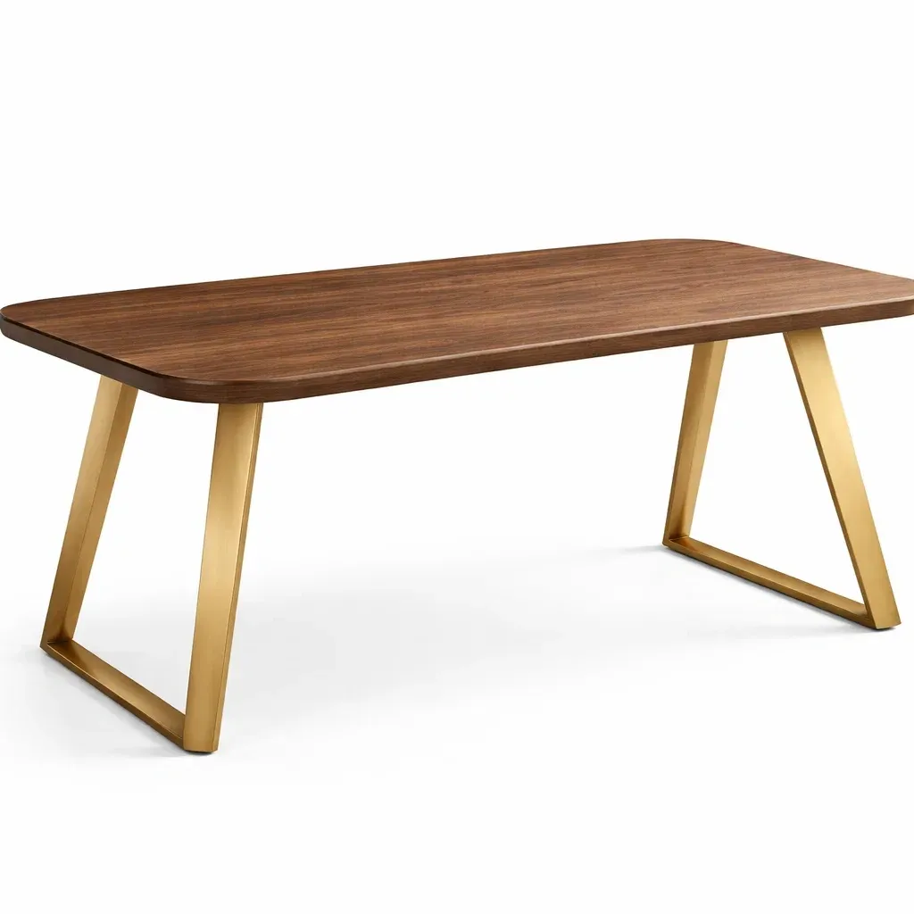 Table contemporaine bois avec pieds metal dores