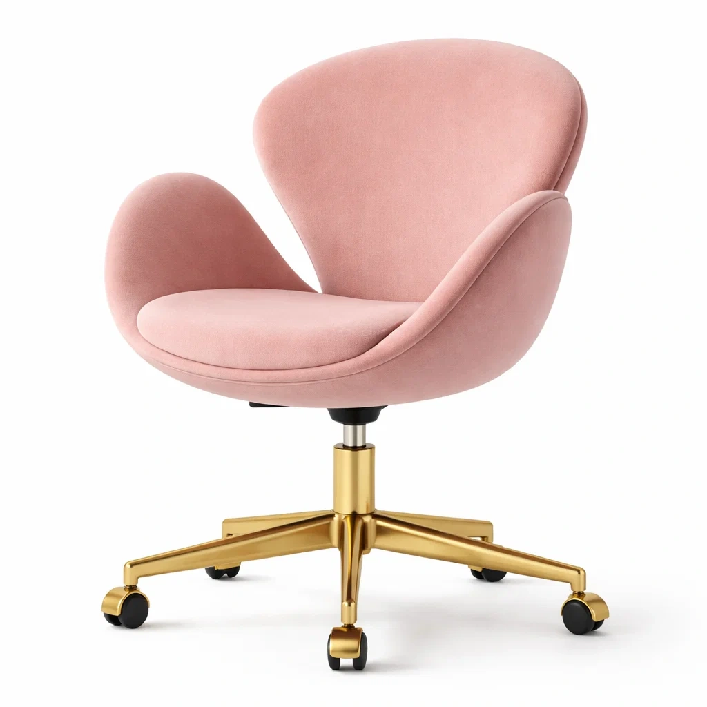 Chaise de bureau design rose avec base doree
