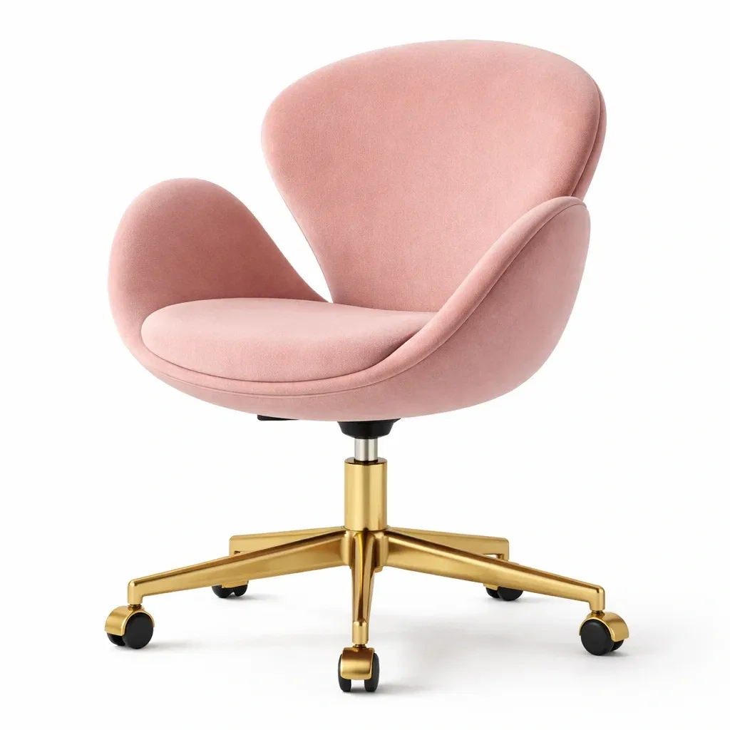 Chaise de bureau design rose avec base doree