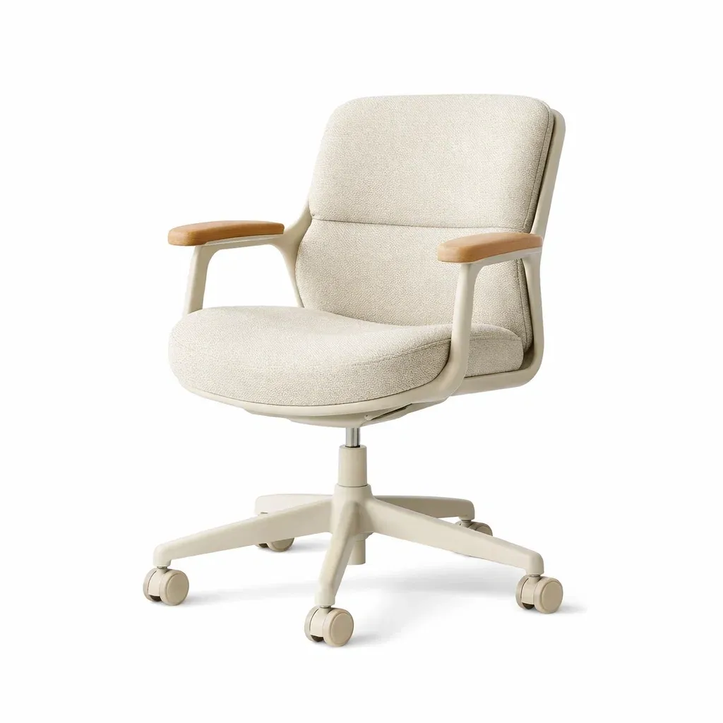Chaise de bureau elegante beige avec accoudoirs bois