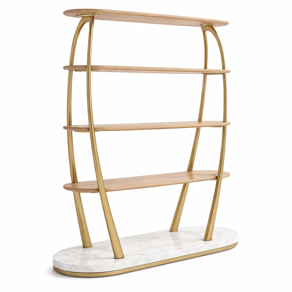 Bibliotheque etagere metal bois et base marbre-nordicnestle