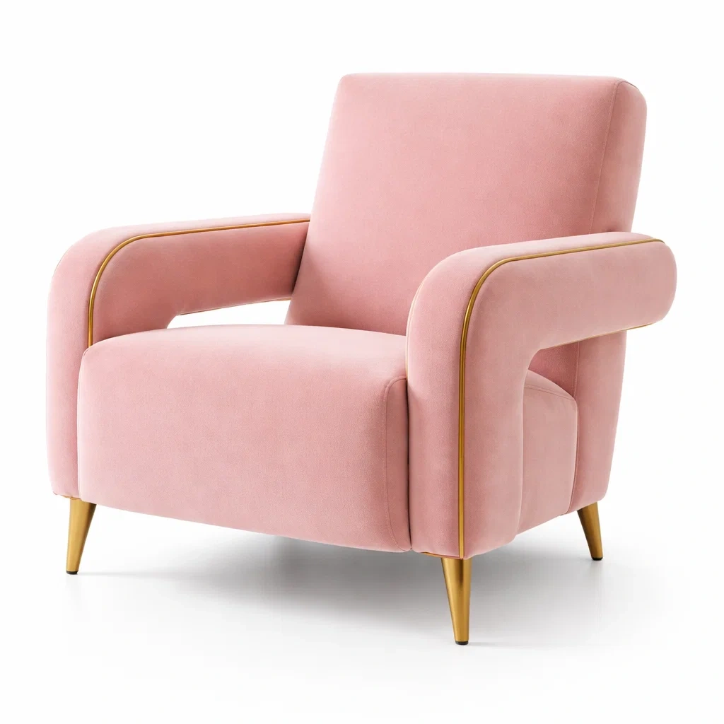 Fauteuil rembourre tissu rose pieds metal-nordicnestle