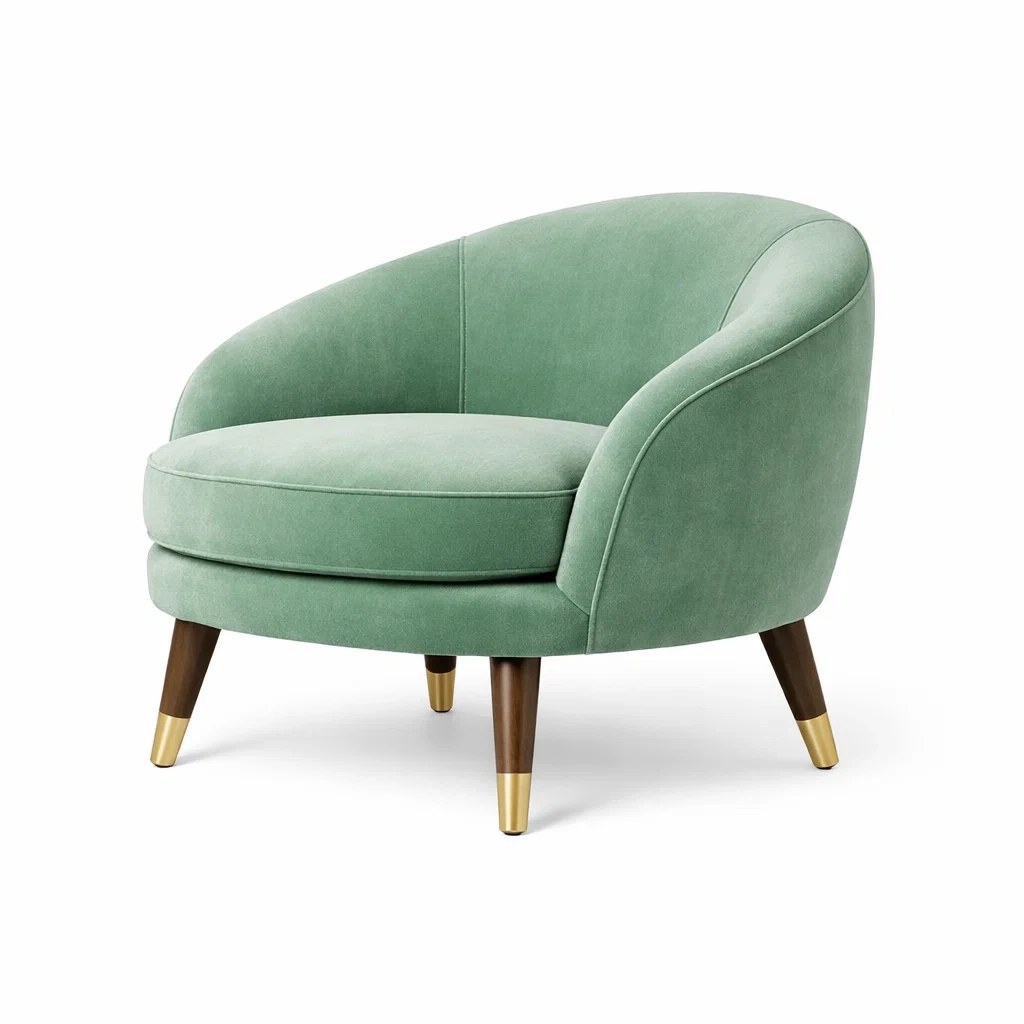 Fauteuil bas tissu vert pieds bois-nordicnestle