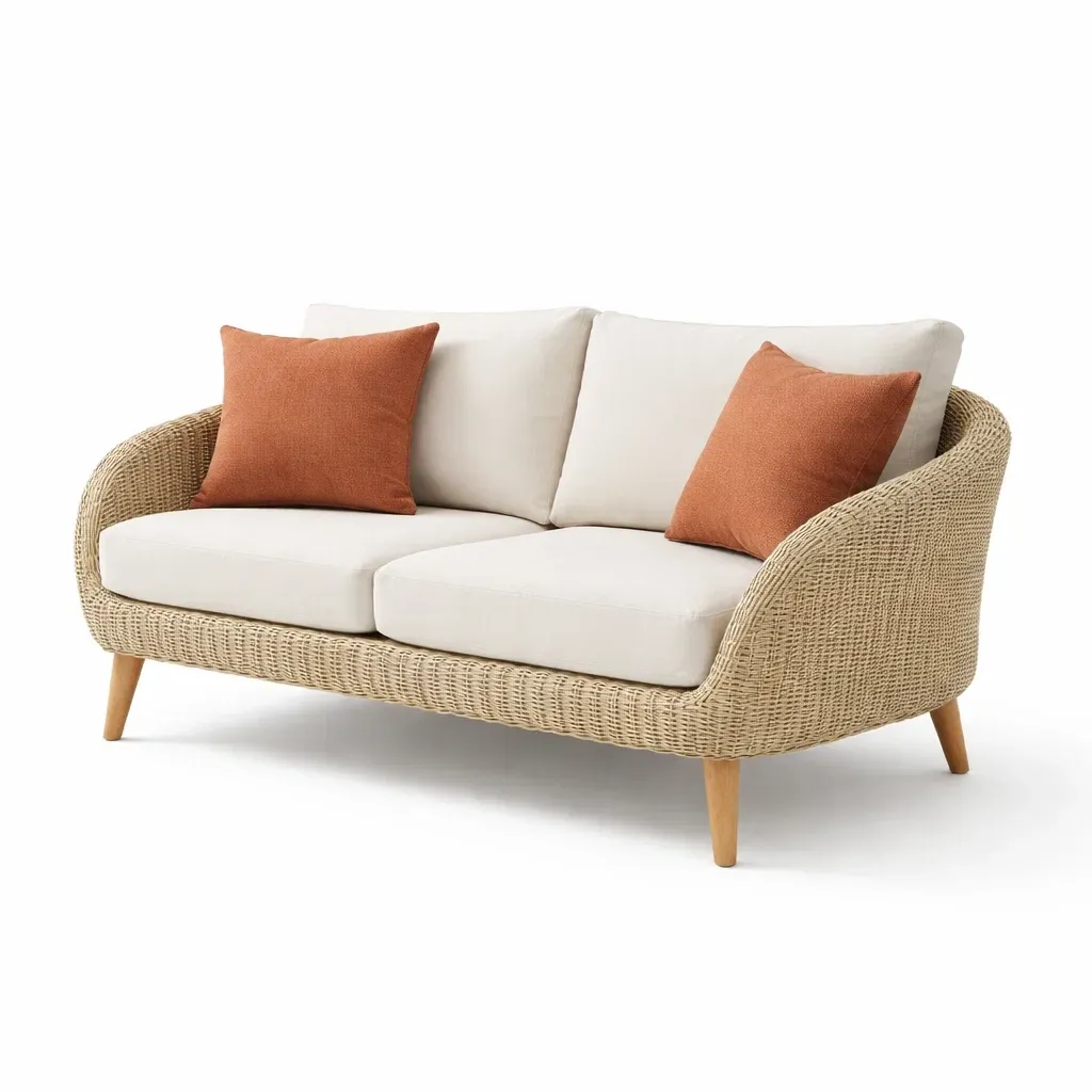 Canape 2 places exterieur en resine tressee beige clair