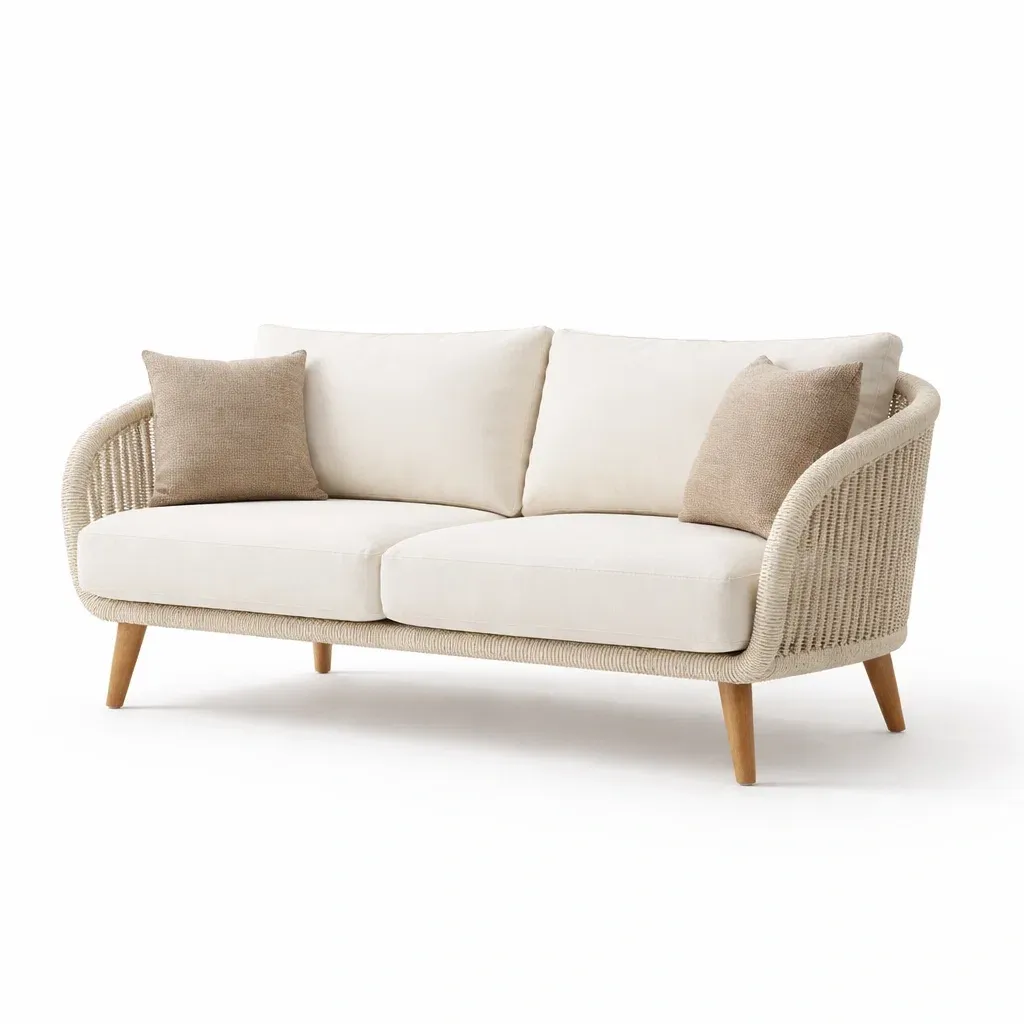 Canape 2 places exterieur en corde tresse beige