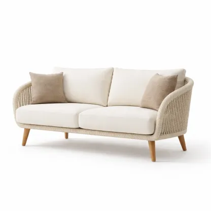 Canape 2 places exterieur en corde tresse beige