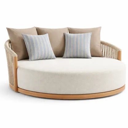 Canape rond lounge exterieur en bois et corde beige