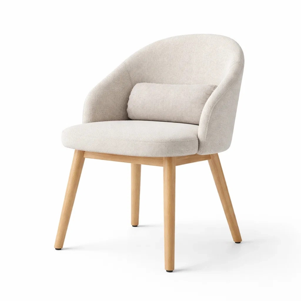 Fauteuil rond en tissu avec coussin