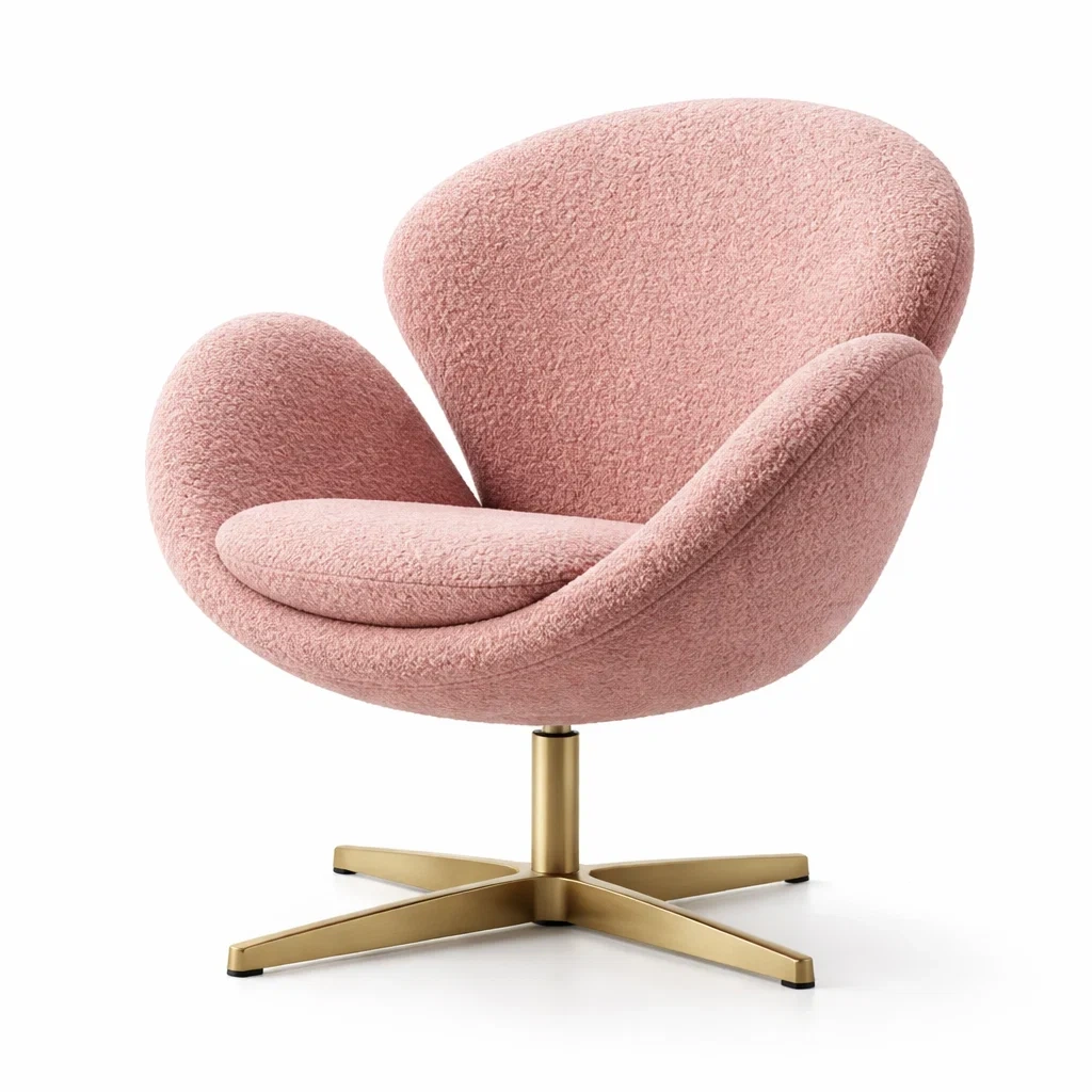 Fauteuil lounge pivotant tissu boucle rose moderne-hearthhint