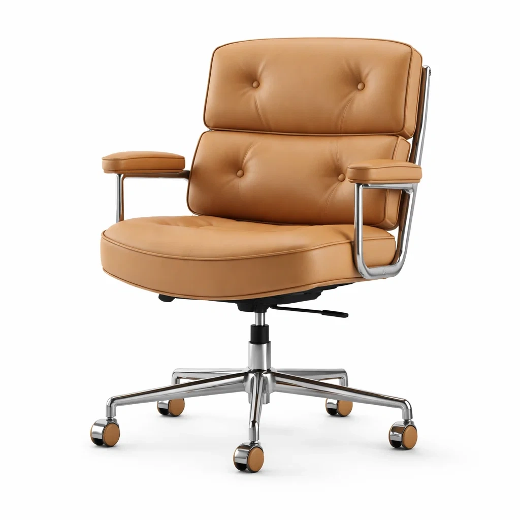 Fauteuil de bureau cuir camel lignes arrondies-hearthhint