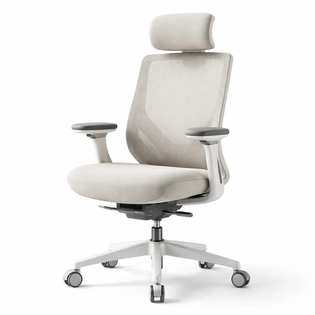 Fauteuil de bureau textile gris clair dossier fluide-hearthhint