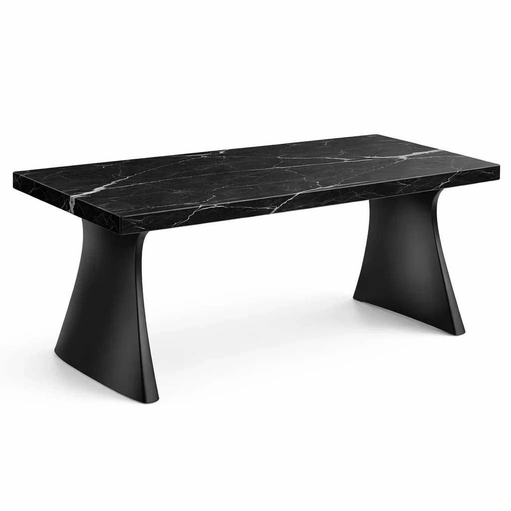 Table rectiligne en surface minerale noire et supports pleins-hearthhint