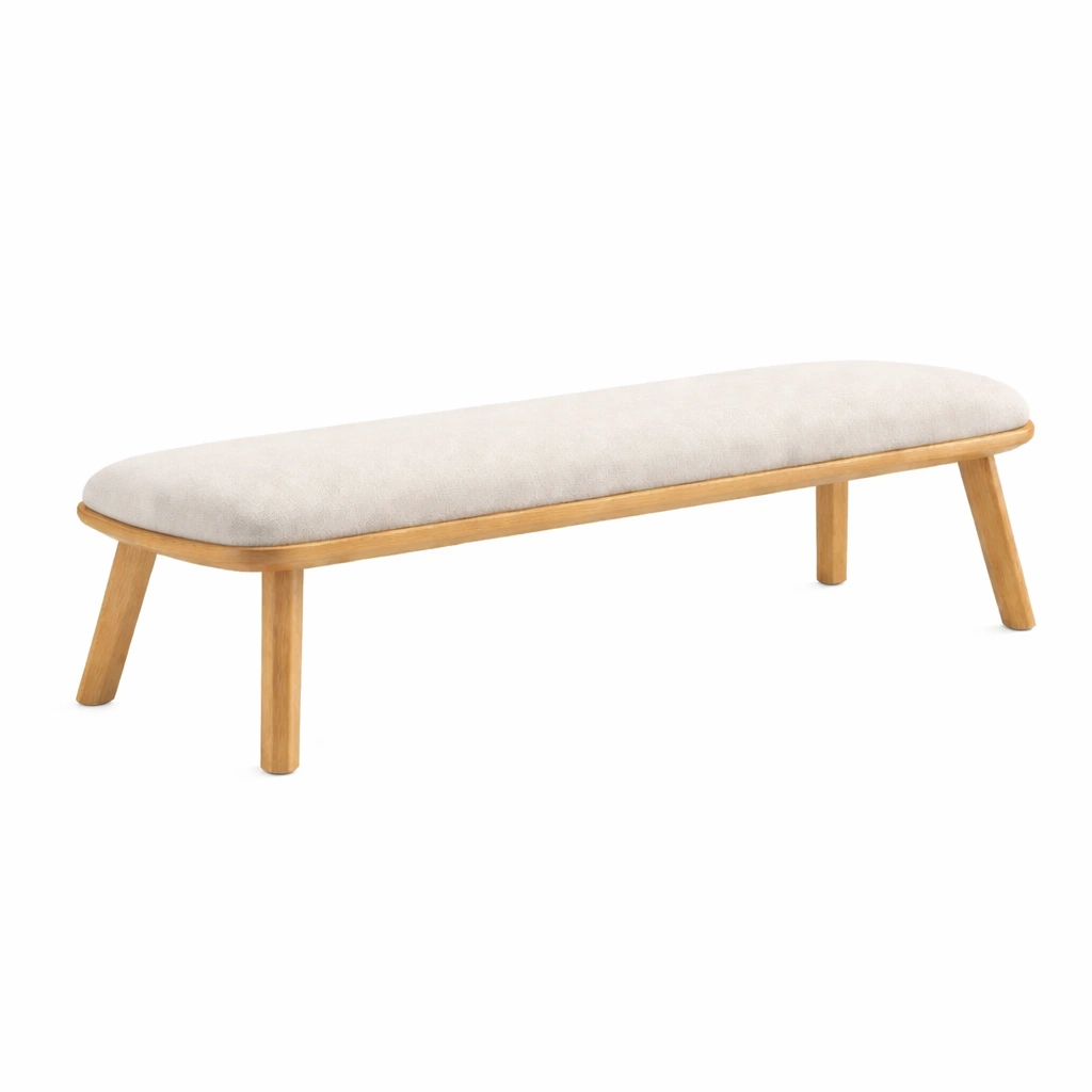 Banc allonge ovale rembourre en bois clair-hearthhint