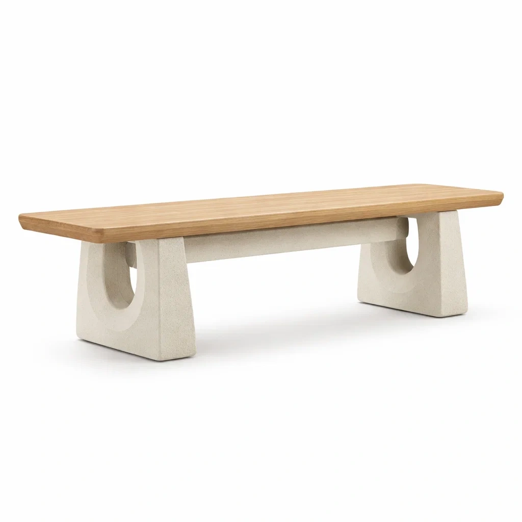 Banc rectiligne en plateau bois blond et appuis pleins-hearthhint