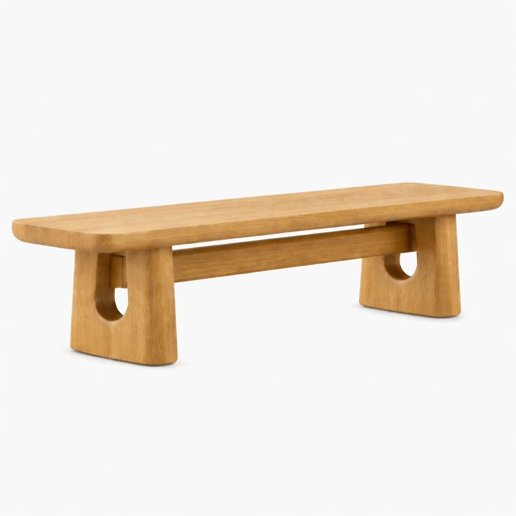 Banc bas ovale en tissu clair avec pieds bois massif-hearthhint
