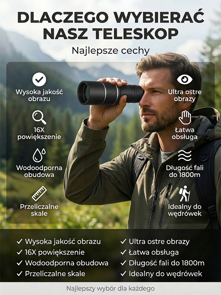 Wojskowy Monokular 16X HD | Zasięg 1800m | Płatność przy odbiorze