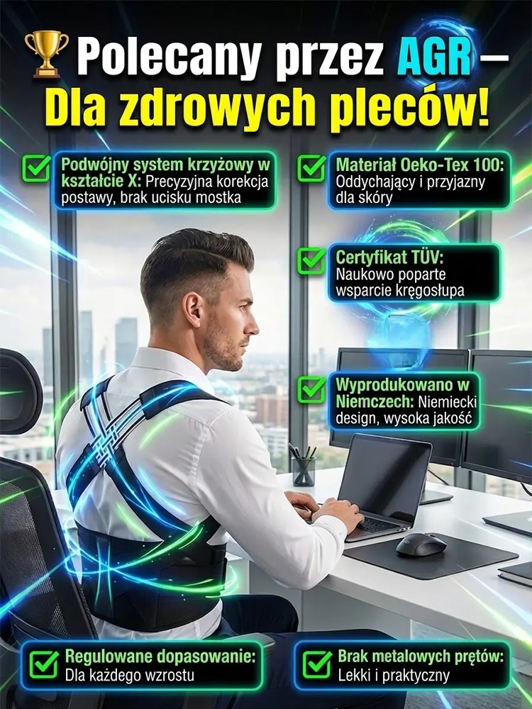  [Wciąga Brzuch o 1-3cm] Niewidoczny Pas Korekcyjny na Garba z Systemem X
