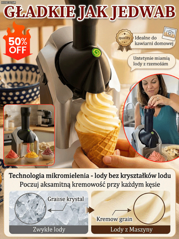 [-50% Promocja] Automatyczna Maszynka do Lodów | Lody w 60s | 100% Owoców 0 Cukru | Mikromielenie | Mycie w 3s