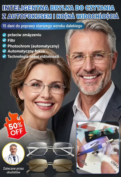  [Niemiecka Technologia] Inteligentne Okulary 3w1 z Autofokusem | Fotochromy + Noktowizja | Lekki Tytan