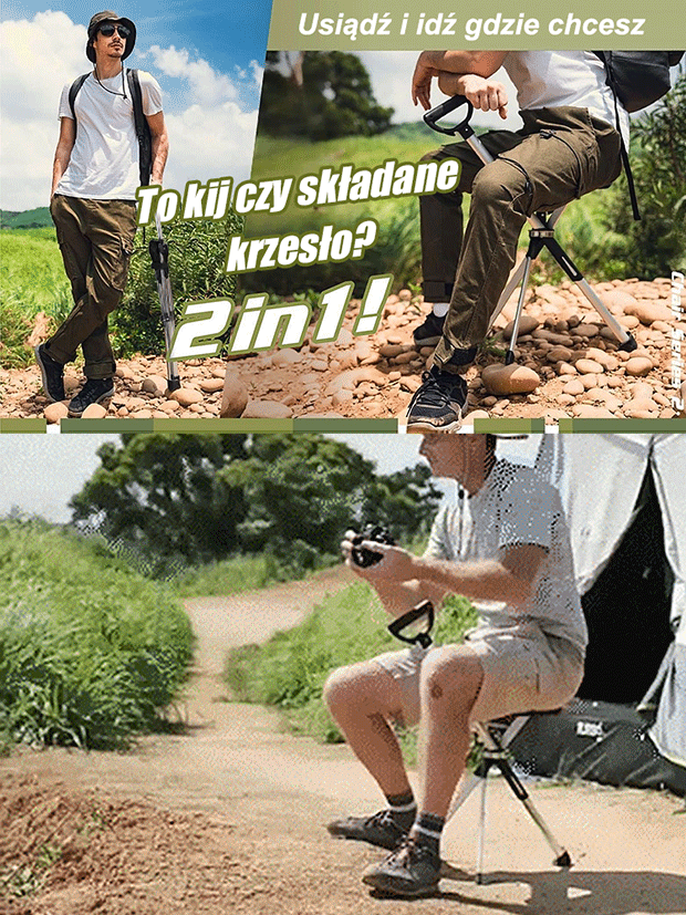 【Prezent 2w1】Ultralekka (0,6kg) Aluminiowa Laska z Krzesłem | Rozkładanie w 1s · 150kg Udźwigu · Trójkątna Stabilność