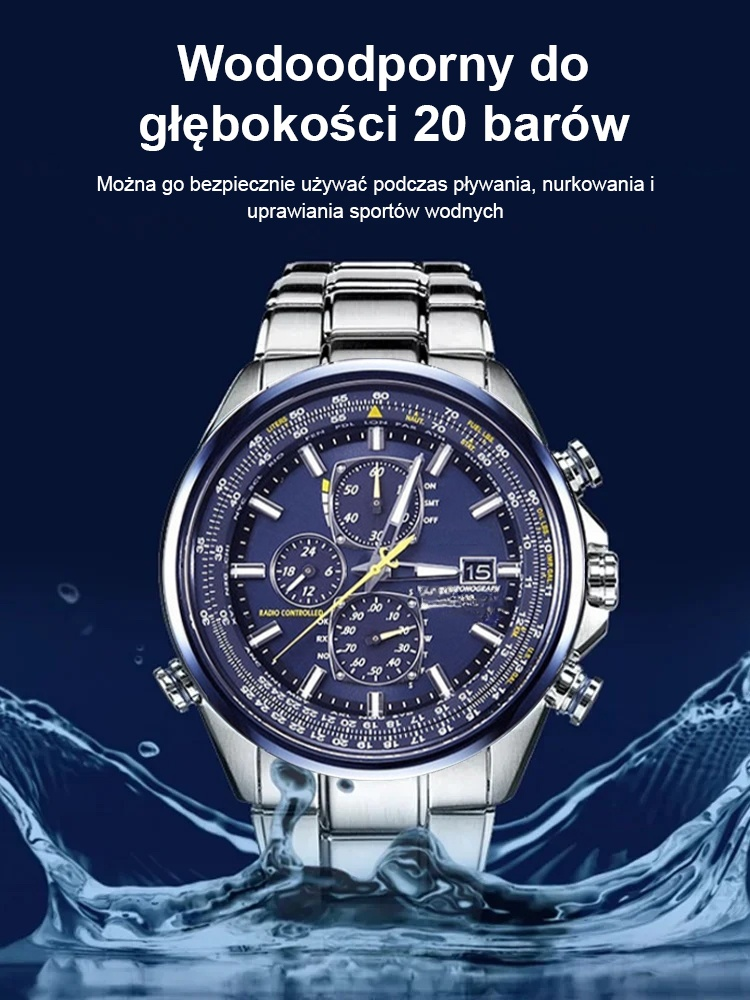 【Edycja Blue Angels】 Zegarek lotniczy premium | Zasilanie solarne | Wodoszczelność 20 bar | Szkło szafirowe