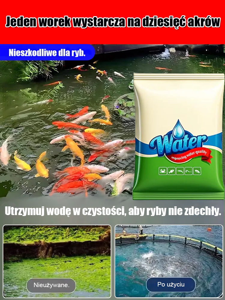  [1 Worek = 10 Akrów] Magiczny Oczyszczacz Wody do Stawu - Krystaliczna Woda w 24H (100% Bezpieczny dla Ryb)