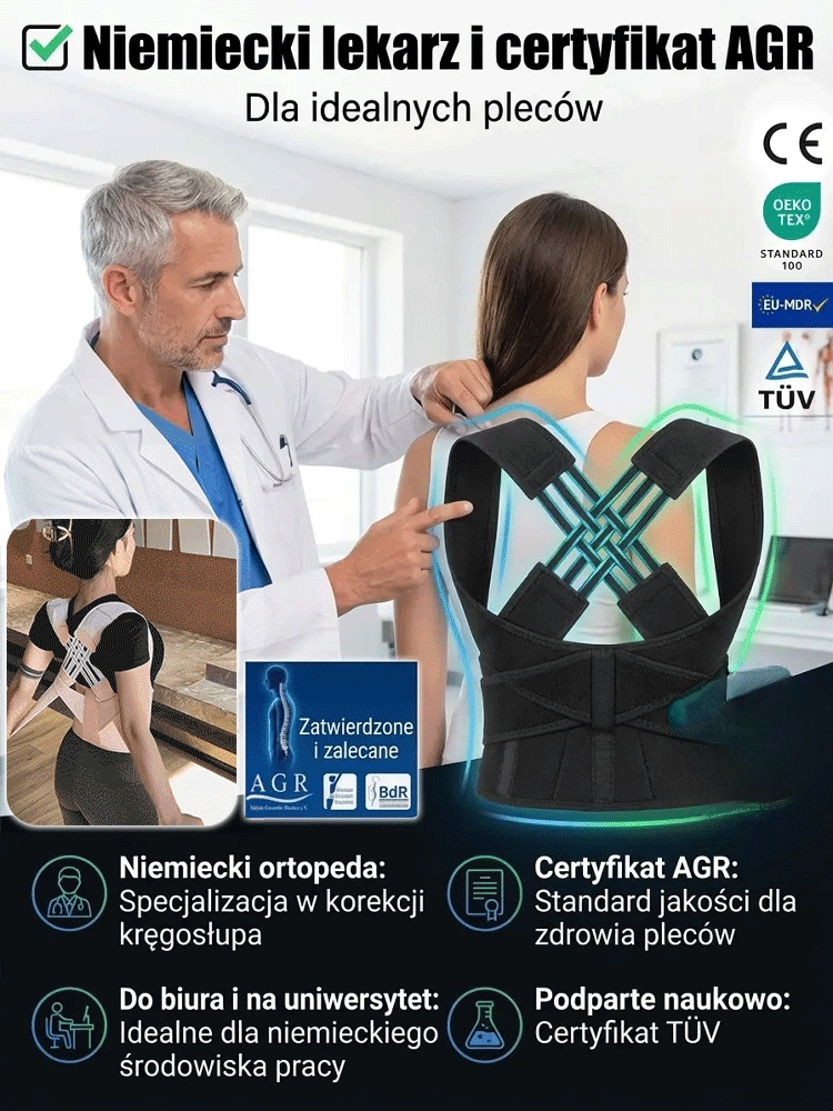  [Wciąga Brzuch o 1-3cm] Niewidoczny Pas Korekcyjny na Garba z Systemem X
