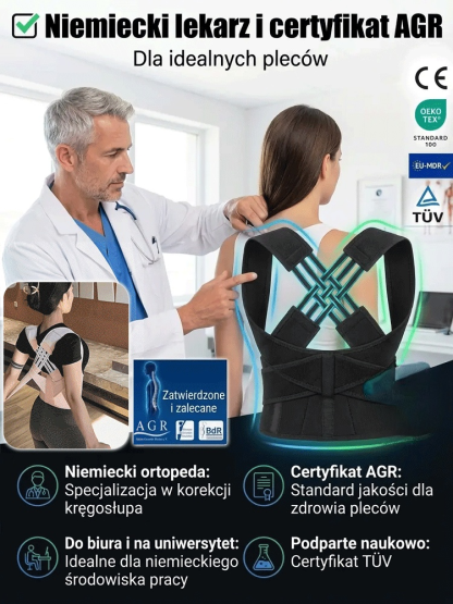 [Wciąga Brzuch o 1-3cm] Niewidoczny Pas Korekcyjny na Garba z Systemem X