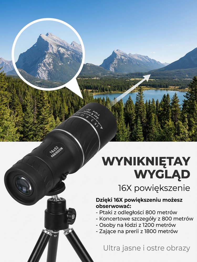 Wojskowy Monokular 16X HD | Zasięg 1800m | Płatność przy odbiorze