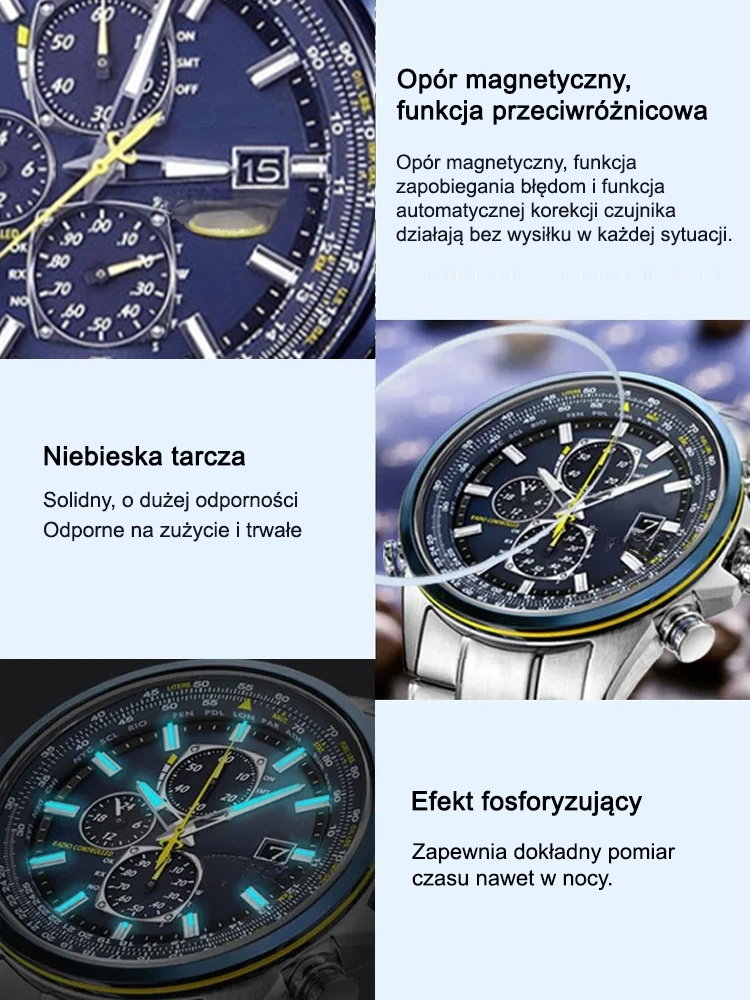 【Edycja Blue Angels】 Zegarek lotniczy premium | Zasilanie solarne | Wodoszczelność 20 bar | Szkło szafirowe