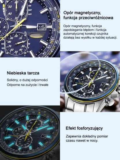 【Edycja Blue Angels】 Zegarek lotniczy premium | Zasilanie solarne | Wodoszczelność 20 bar | Szkło szafirowe