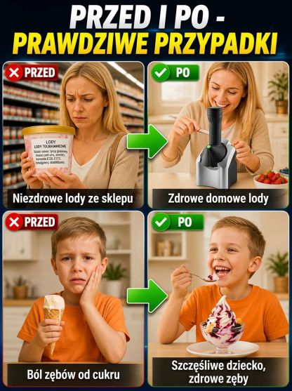 [-50% Promocja] Automatyczna Maszynka do Lodów | Lody w 60s | 100% Owoców 0 Cukru | Mikromielenie | Mycie w 3s