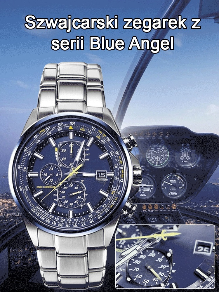 【Edycja Blue Angels】 Zegarek lotniczy premium | Zasilanie solarne | Wodoszczelność 20 bar | Szkło szafirowe