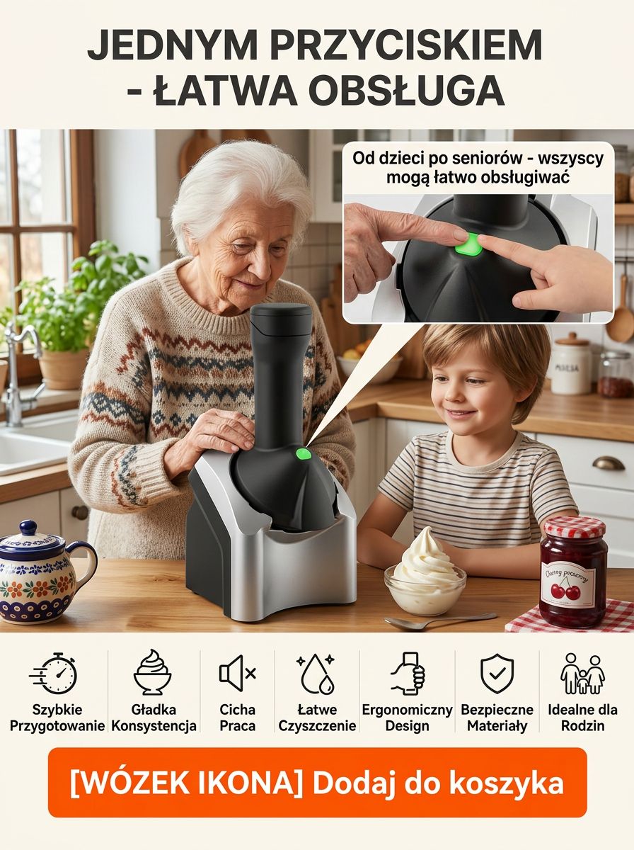 [-50% Promocja] Automatyczna Maszynka do Lodów | Lody w 60s | 100% Owoców 0 Cukru | Mikromielenie | Mycie w 3s