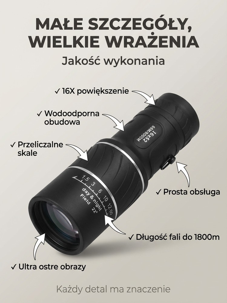 Wojskowy Monokular 16X HD | Zasięg 1800m | Płatność przy odbiorze