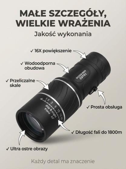 Wojskowy Monokular 16X HD | Zasięg 1800m | Płatność przy odbiorze