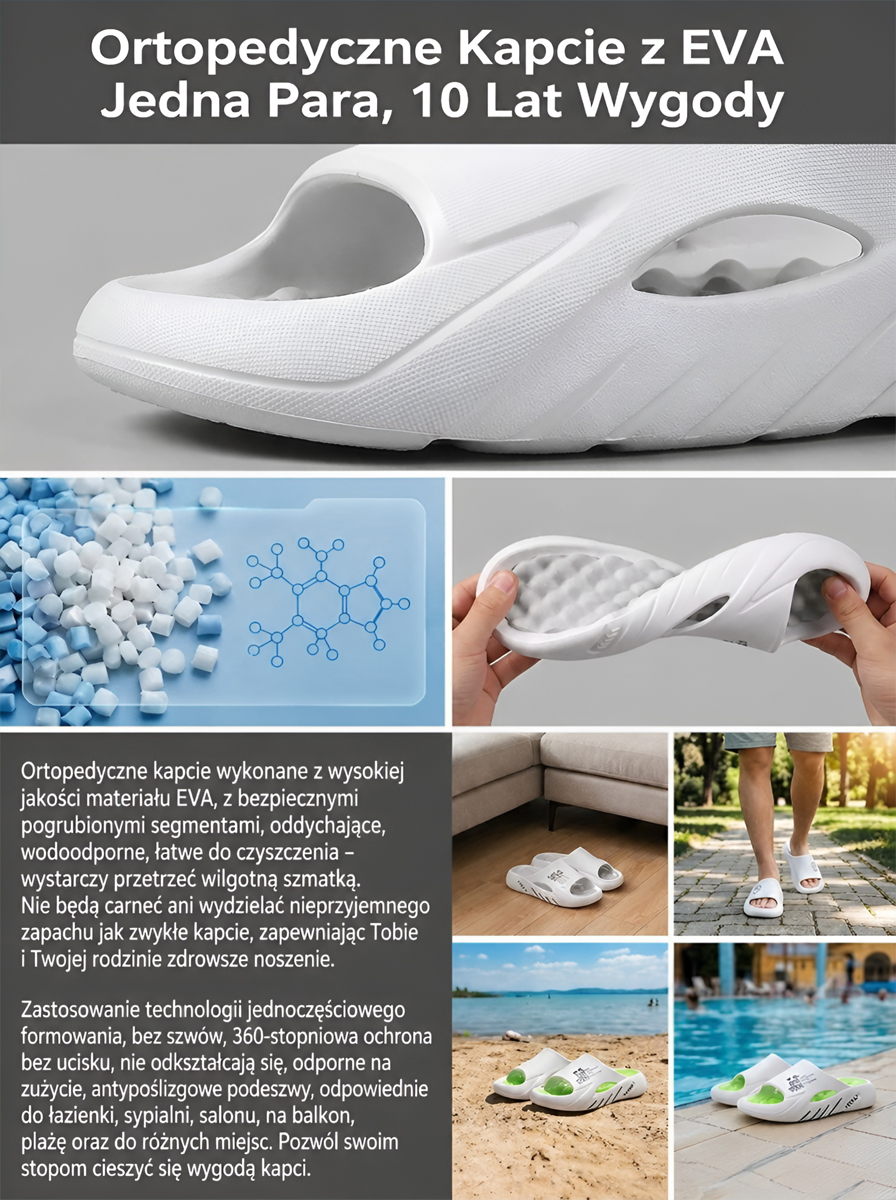 Ergonomiczne Klapki 3D z Masażem SPA | Gruba Podeszwa 4cm i Wsparcie Łuku Stopy