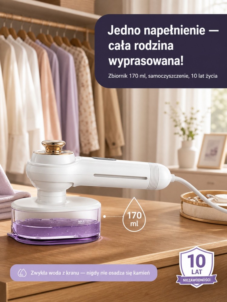 【Hit】Ręczna Parownica do Ubrań 570kPa | 20s Nagrzewania | Obrotowa Rączka 90°
