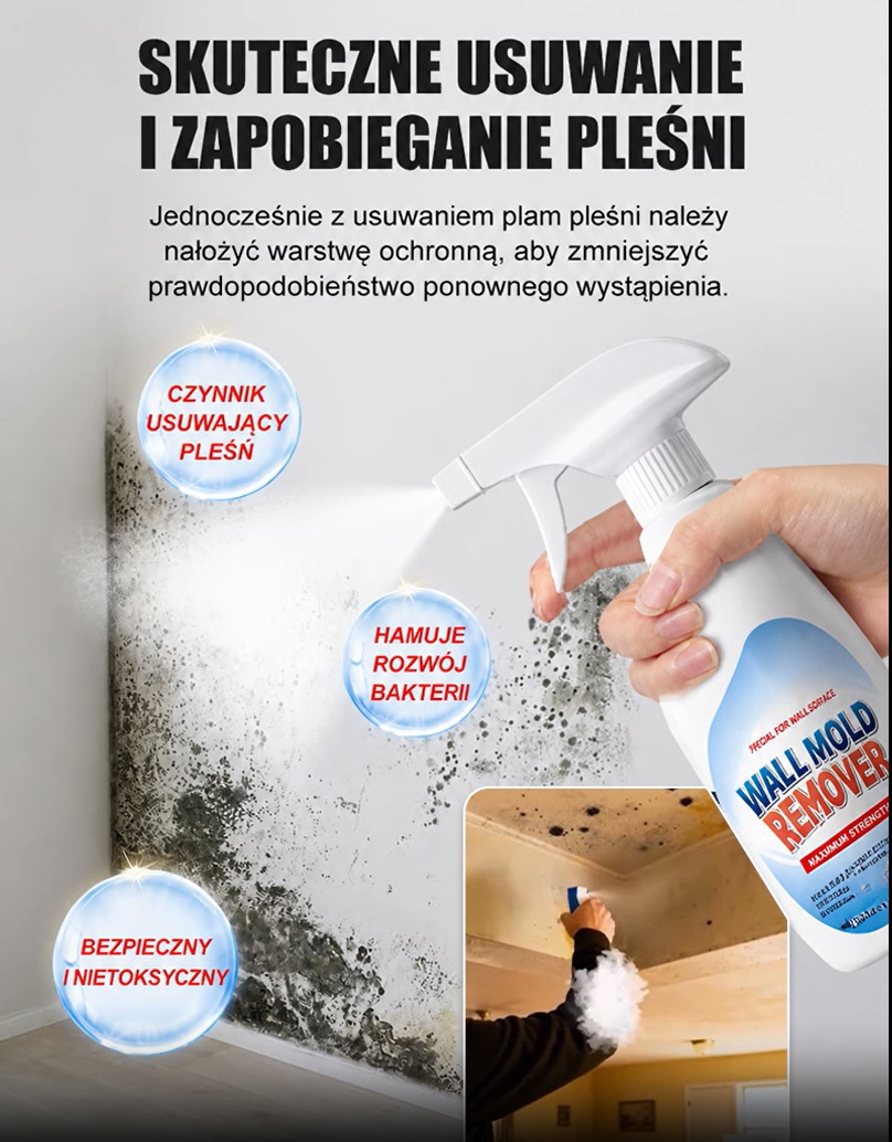 [Certyfikat UE] Ekologiczny Spray na Pleśń i Grzyba | Roślinna Formuła | Bez Szorowania | Bezpieczny dla Rodziny