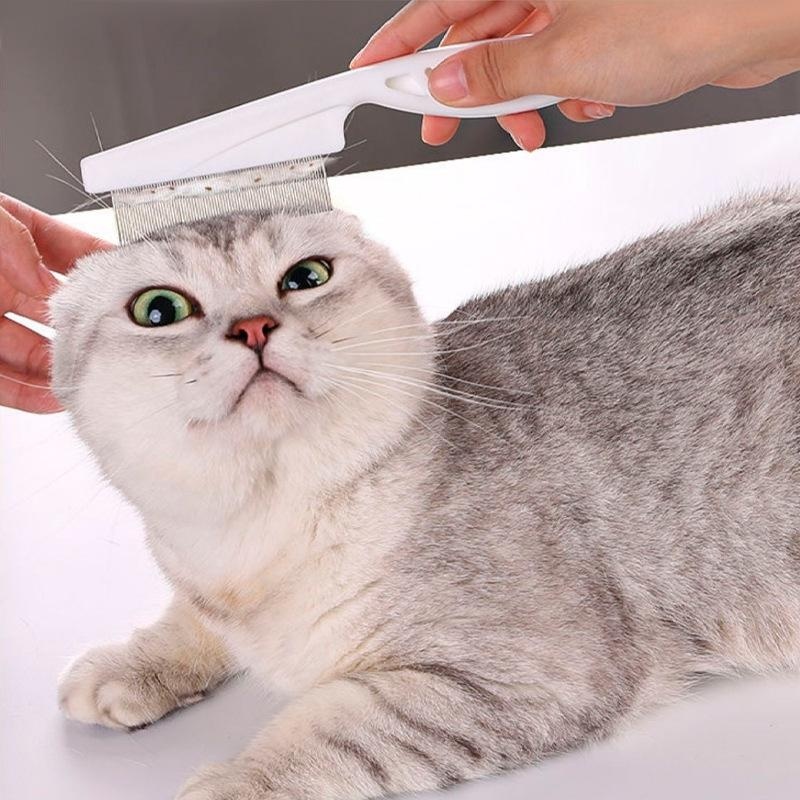 Cat-specific steel needle flea comb