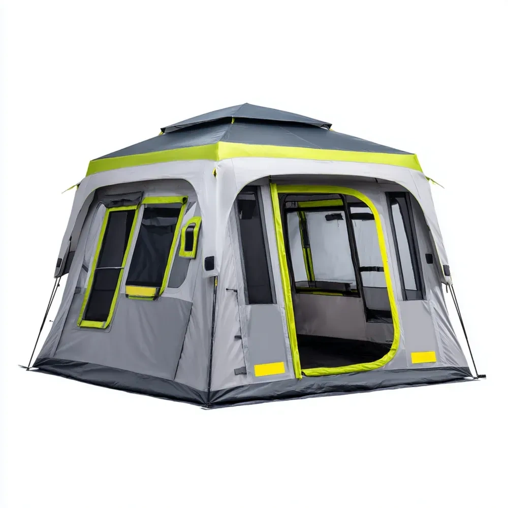 Outdoor-Zelt Polyester 300x300x220 cm – Grau/Neongelb – Wasserdicht für Camping