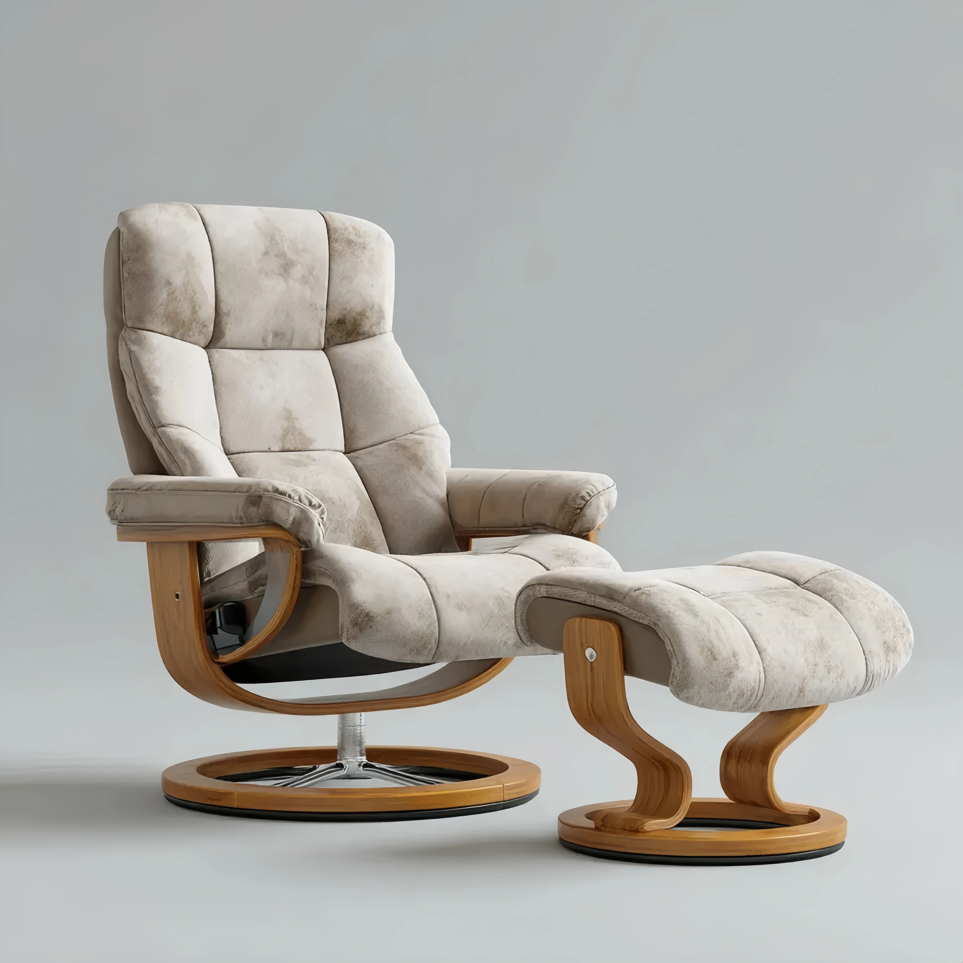 Lounge-Sessel mit Hocker - Mikrofaser 90x80x100 cm plus Hocker 60x40x35 cm - Beige - Modernes Design