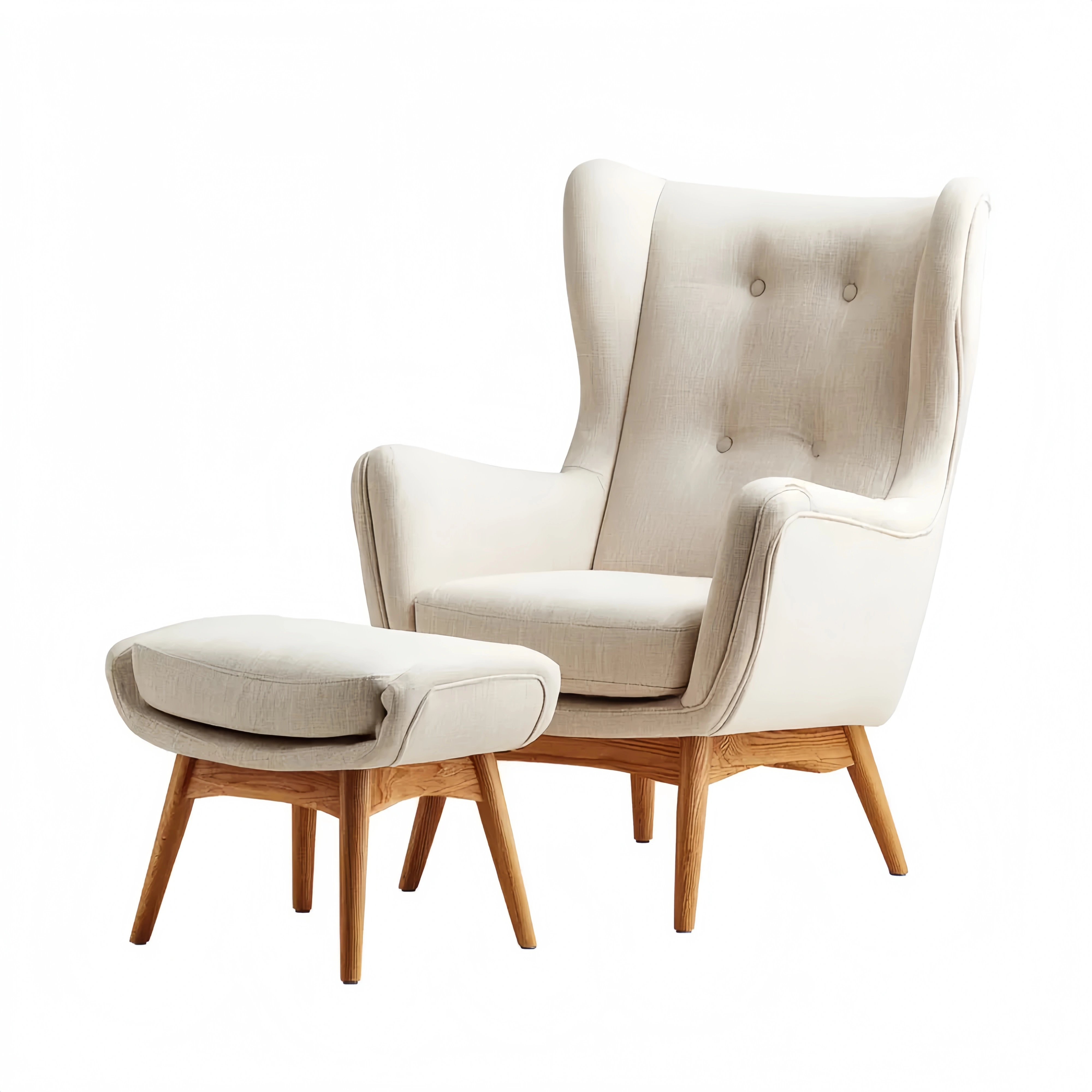 Lounge-Sessel-Set 85x80x100 cm mit Holzrahmen und Leinen – Cremefarben – Skandinavisches Design