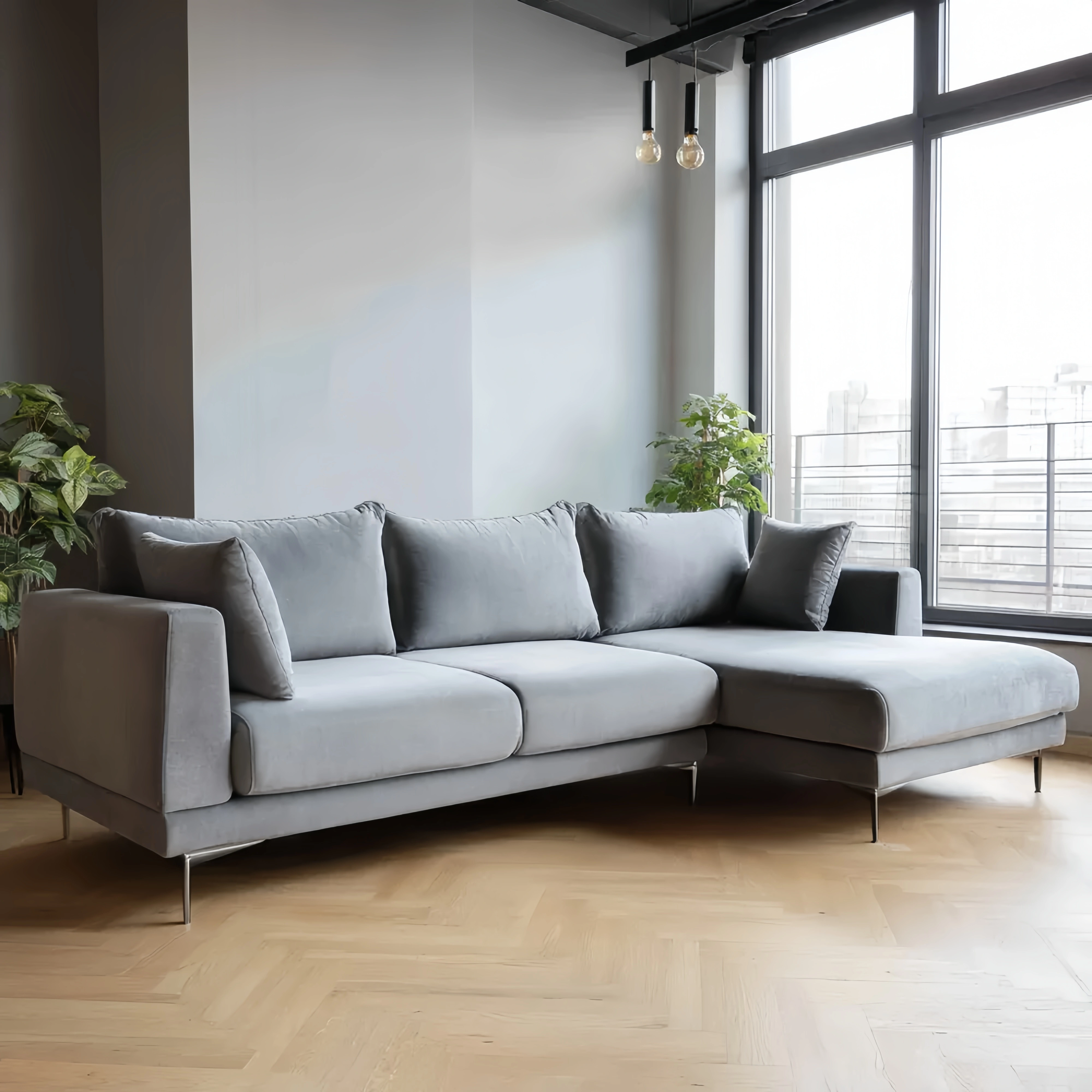Ecksofa Stoffpolsterung 275x150x85 cm - Hellgrau - Modernes Design